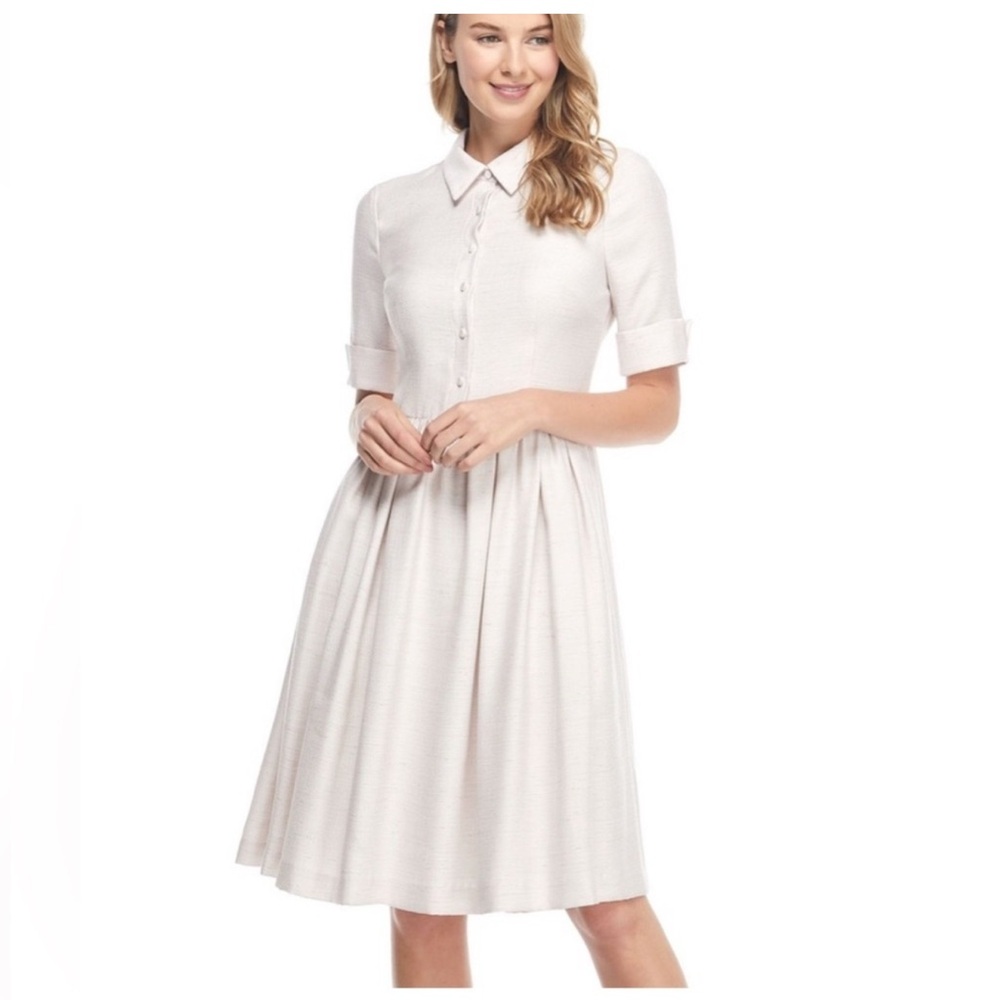 Gal Meets Glam Light Cream Beatriz Collared Midi Dress